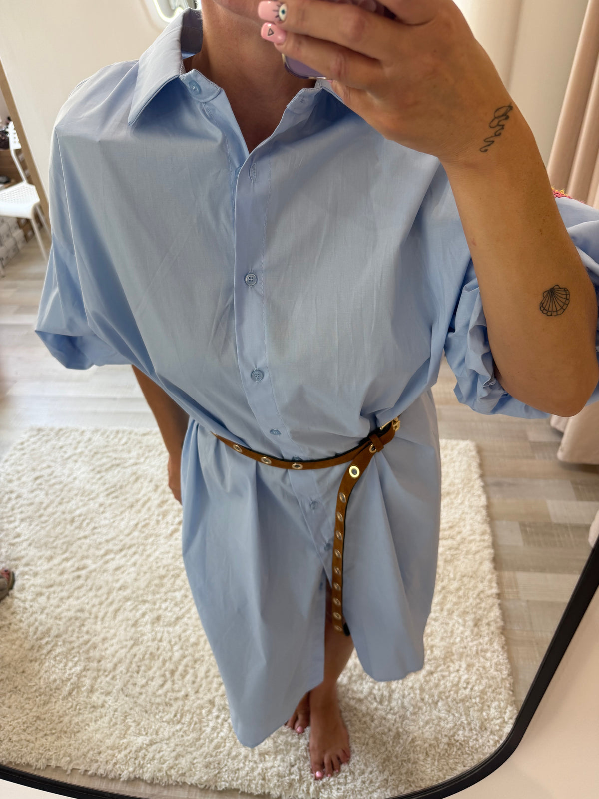 Robe chemise bleu fleuri