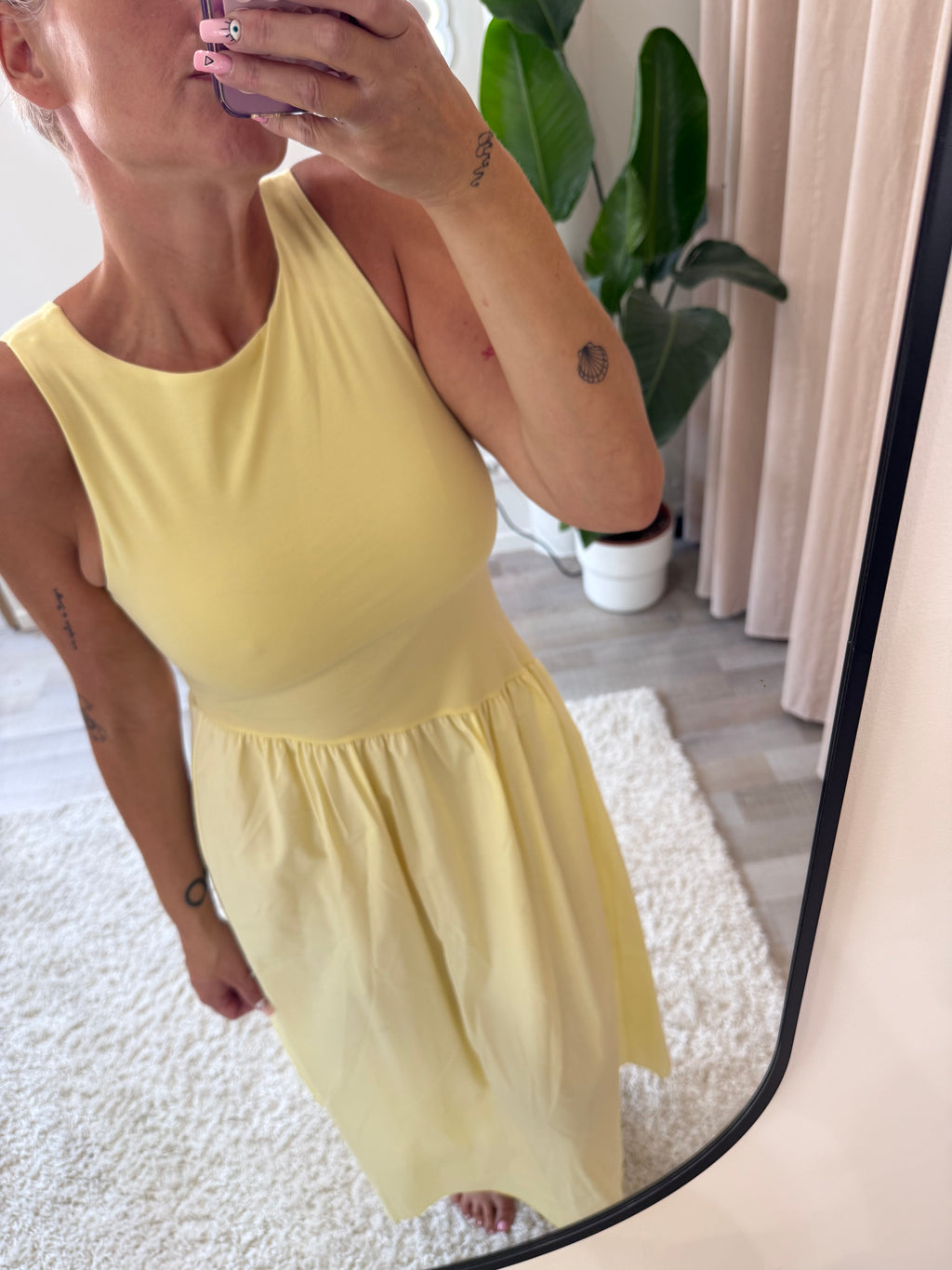 Robe longue bi-matières jaune