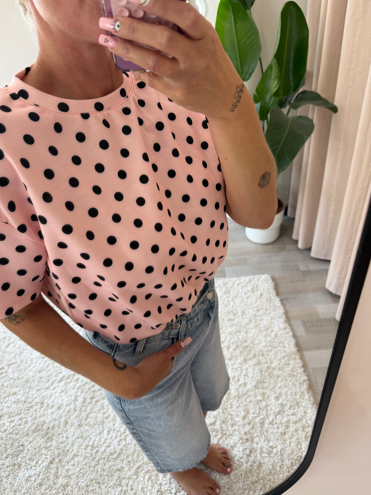 Tee shirt polka Dot rose