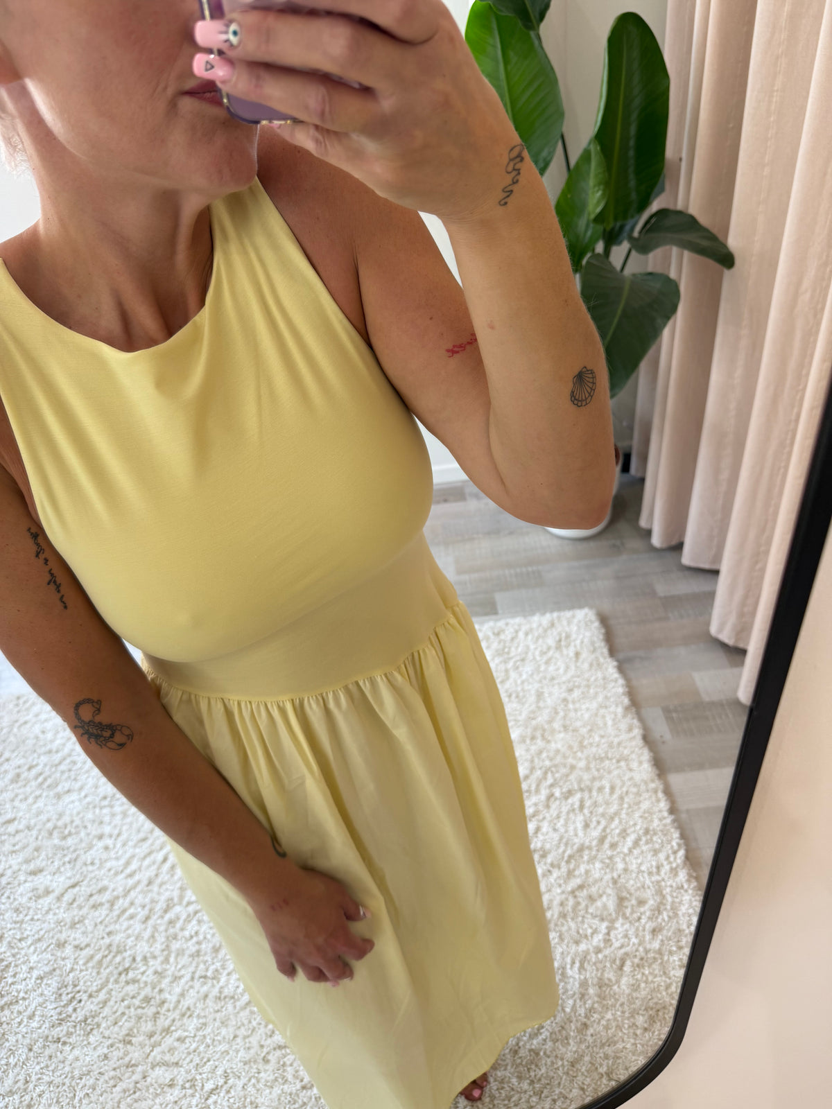 Robe longue bi-matières jaune