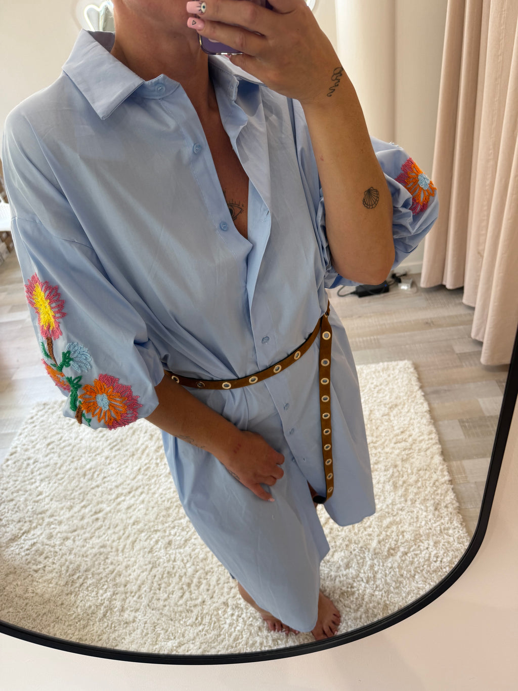 Robe chemise bleu fleuri