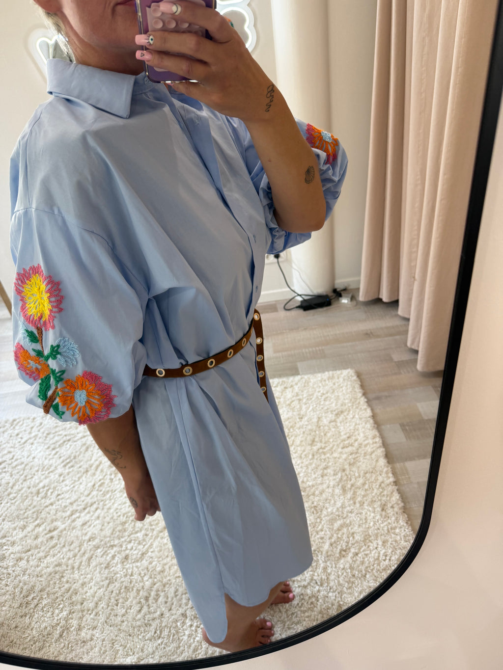Robe chemise bleu fleuri